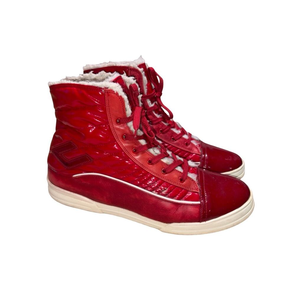 Cesare Paciotti 4US Red Patent Leather Shearling Lined High Top   Size: 40 US 9